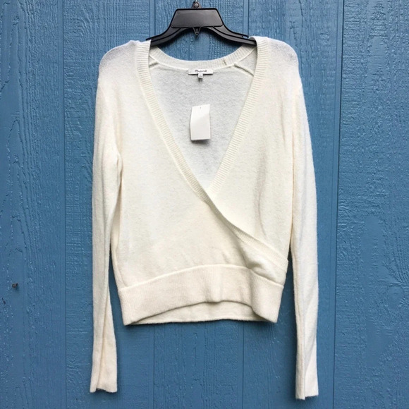 Madewell Cream Wrap Front Pullover Sweater XL NWT Ivory Surplice Winter Fall - Picture 8 of 8